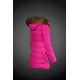 Women Moncler Long Down Coats With Raccoon Fur Collar Rose Red