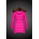 Women Moncler Long Down Coats With Raccoon Fur Collar Rose Red