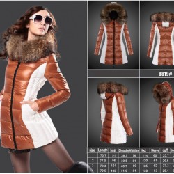 Women Moncler Long Down Coats With Raccoon Fur Collar Brown White