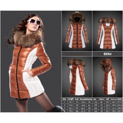 Women Moncler Long Down Coats With Raccoon Fur Collar Brown White