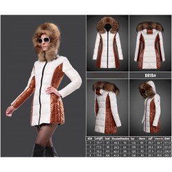 Women Moncler Long Down Coats With Raccoon Fur Collar White Brown