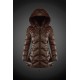 Women Moncler Long Down Coat With Hat Brown