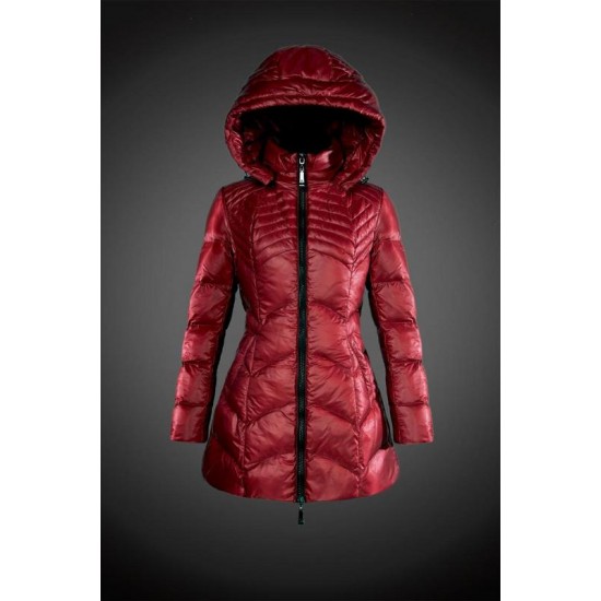 Women Moncler Long Down Coat With Hat Red