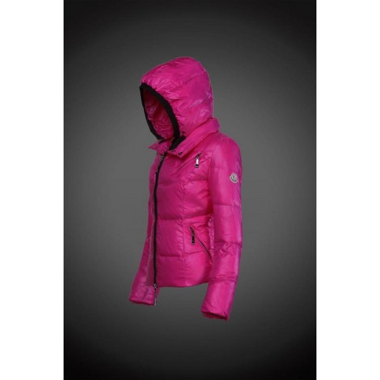 Women Moncler Down Jacket With Hat Rose Red