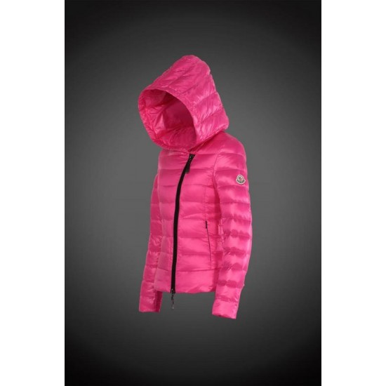 Women Moncler Down Jacket With Hat Rose Red